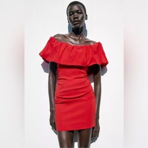 ZARA NWT Red Off-Shoulder Dress